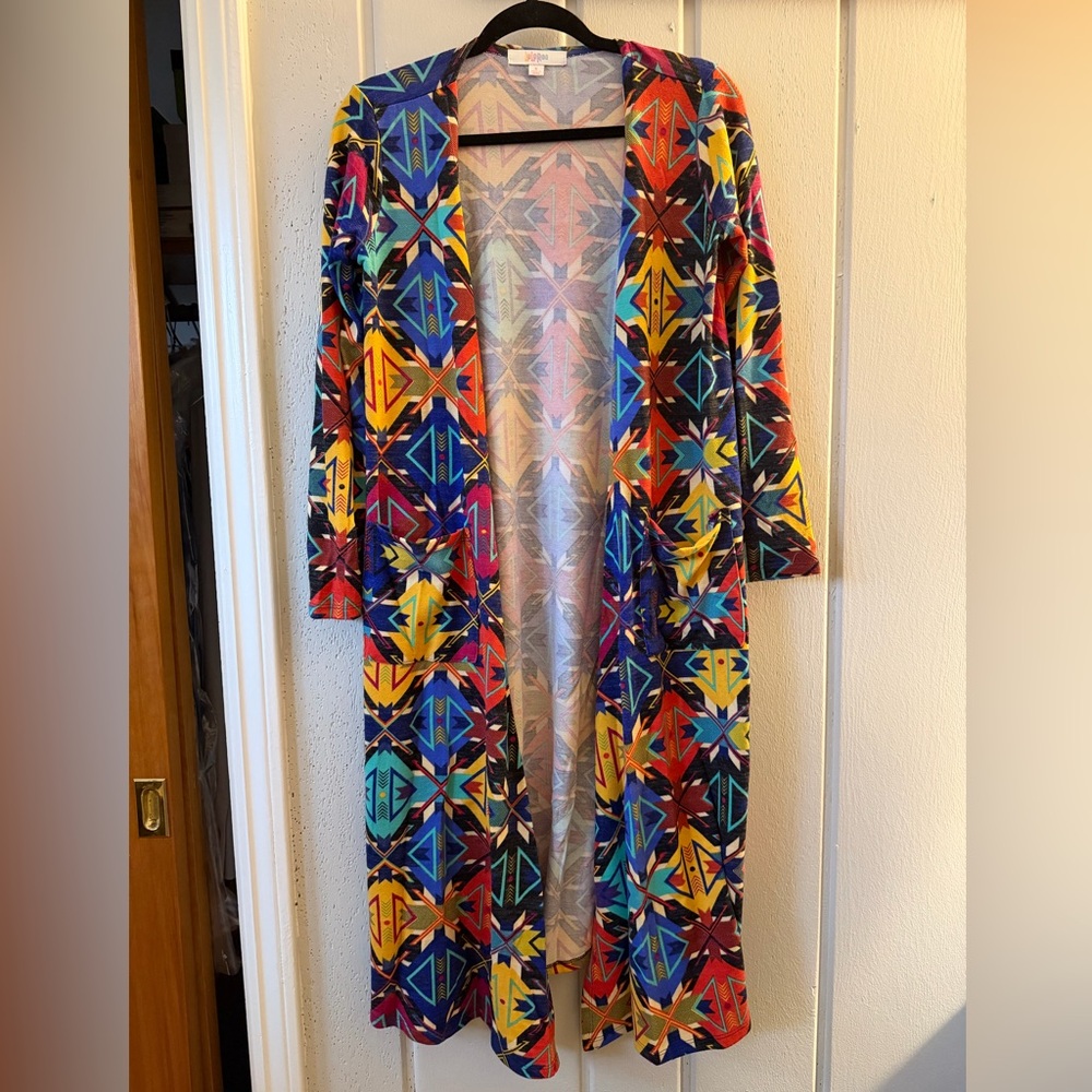 LuLaRoe Sarah Duster size small Geometric Pattern Long Cardigan
